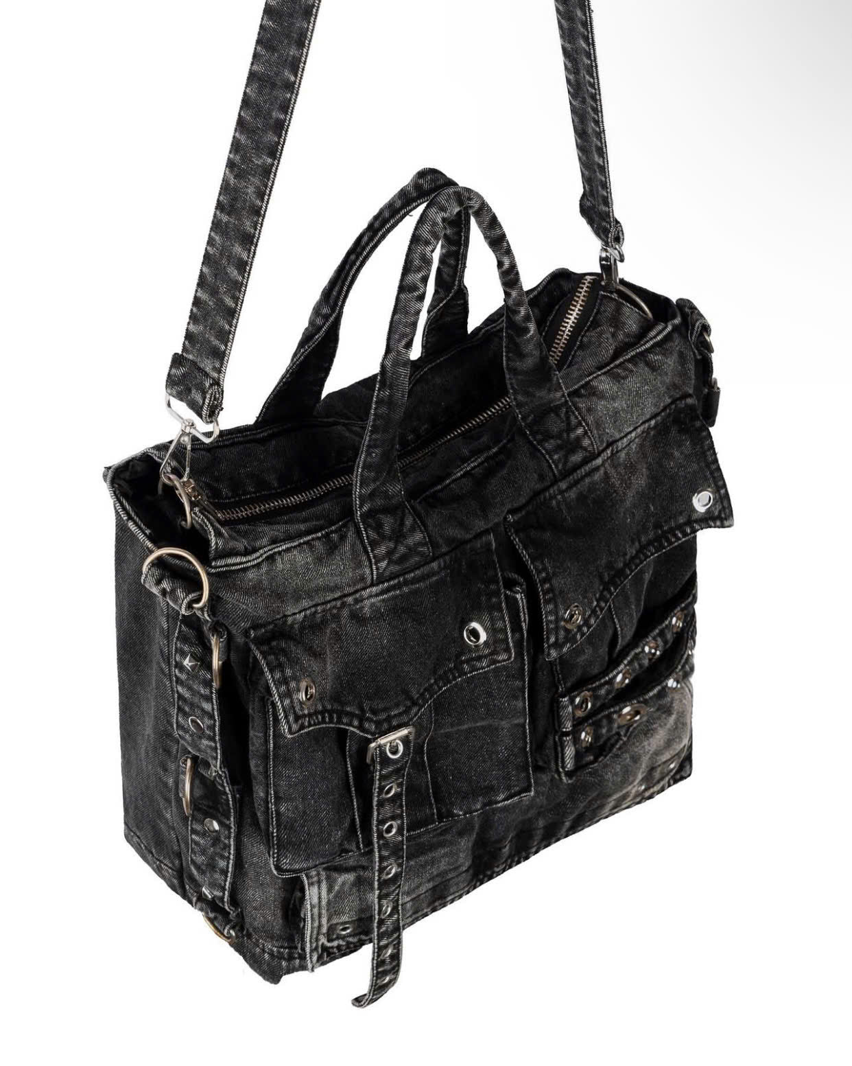WASH-DENIM SHOULDER BAG (Black)