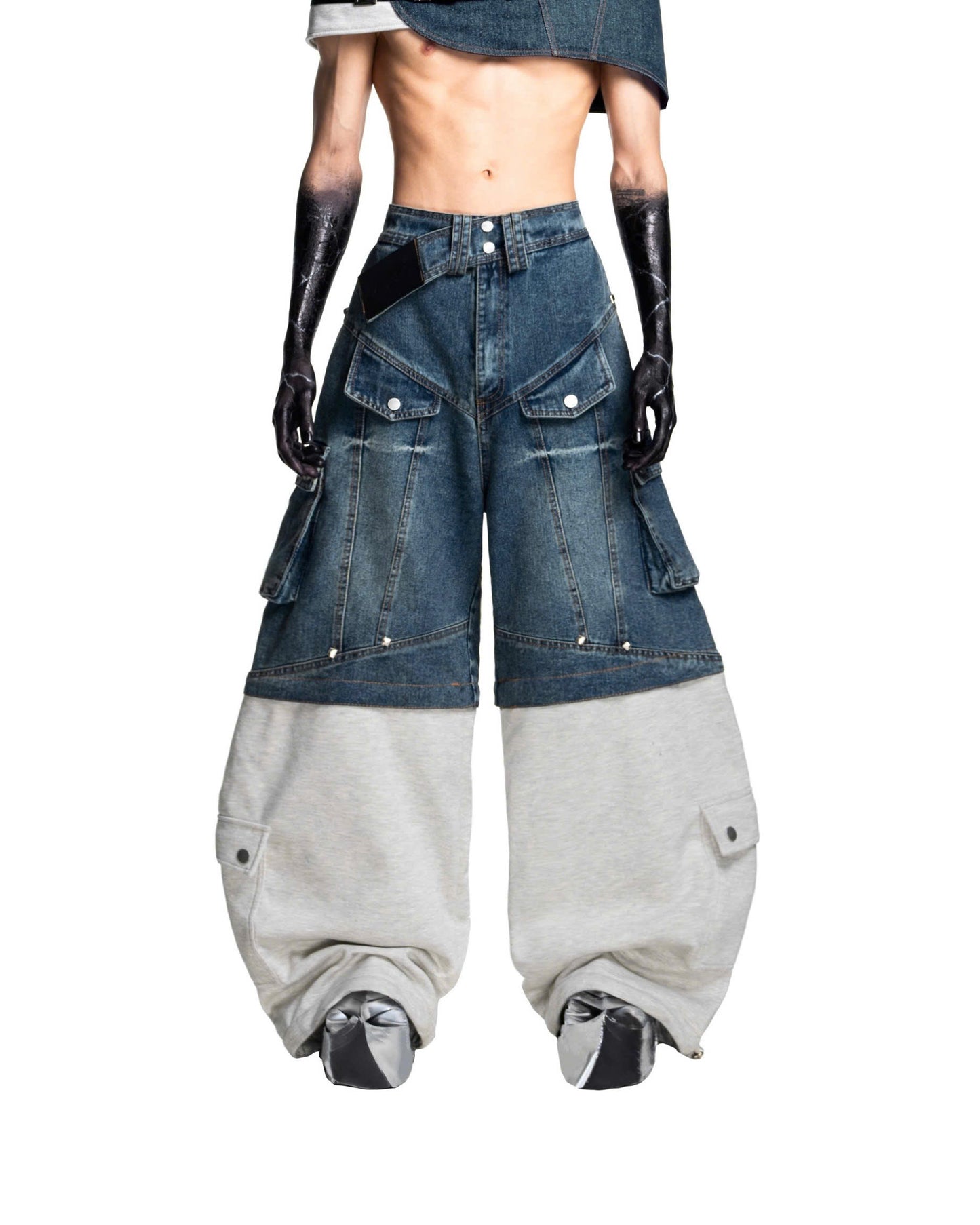 DENIM-FLEECE HYBRID PANTS