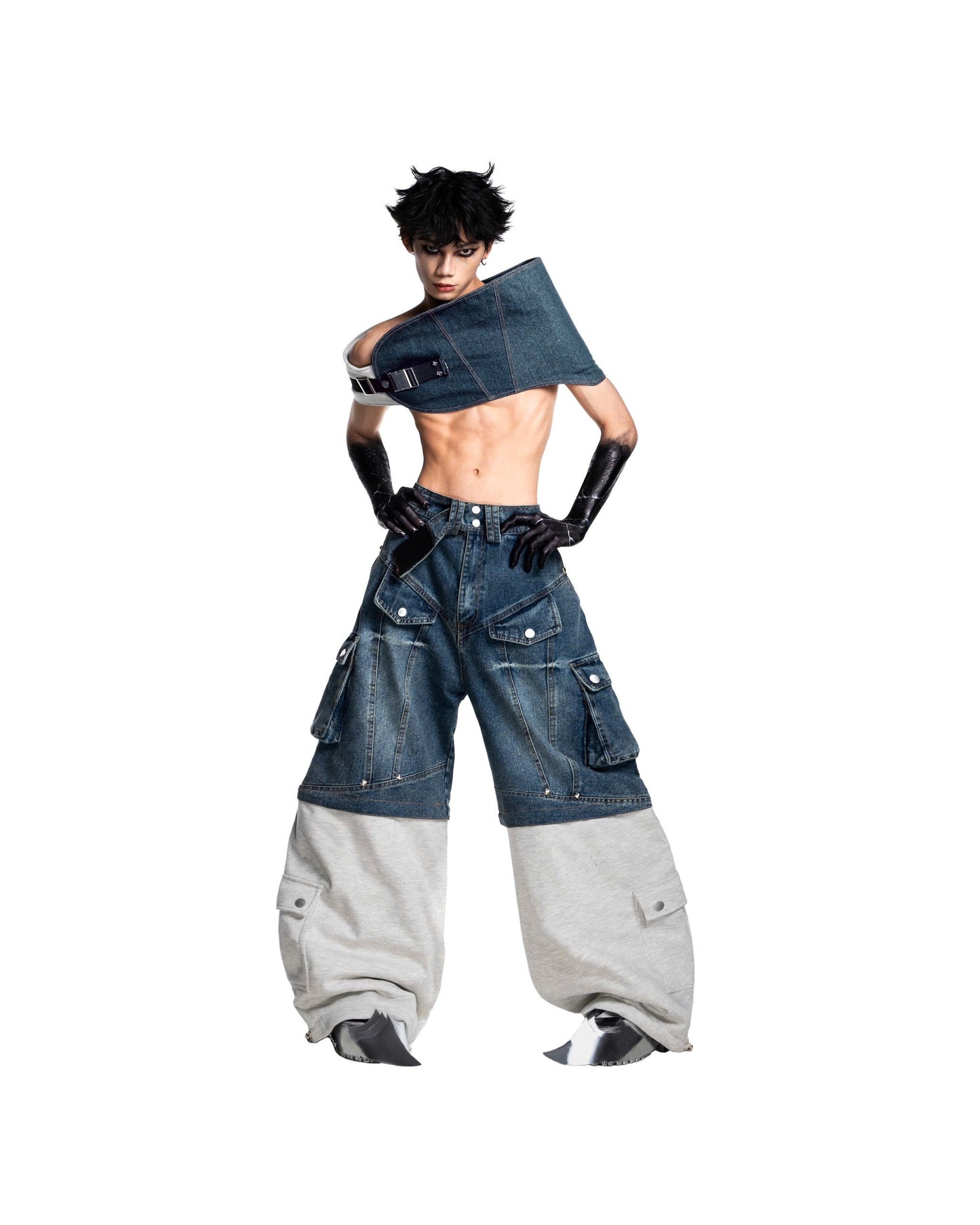 DENIM-FLEECE HYBRID PANTS