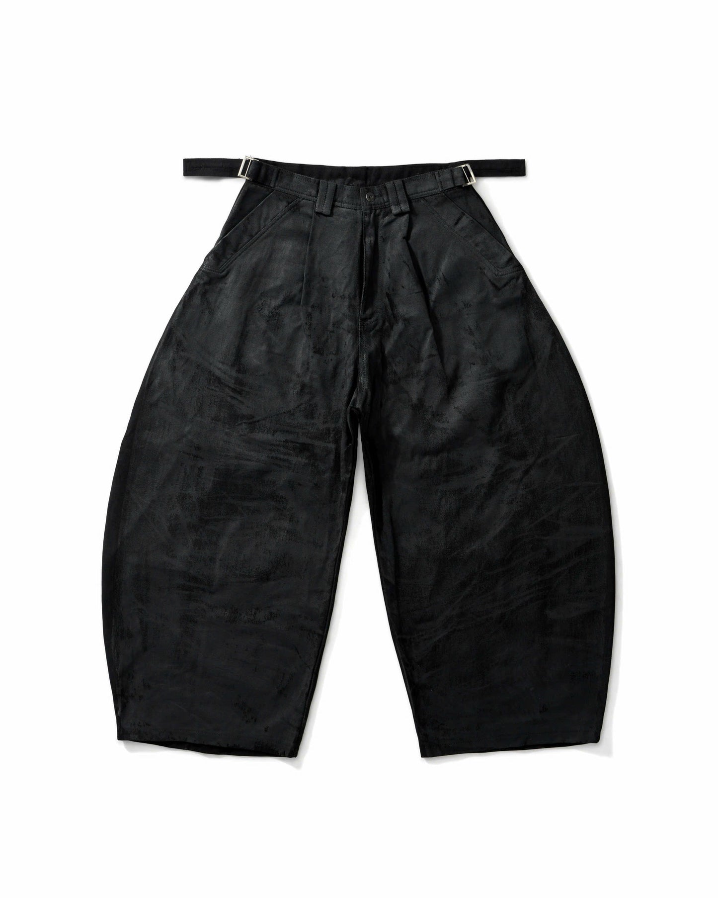 BLACK WAXED BALLOON PANTS