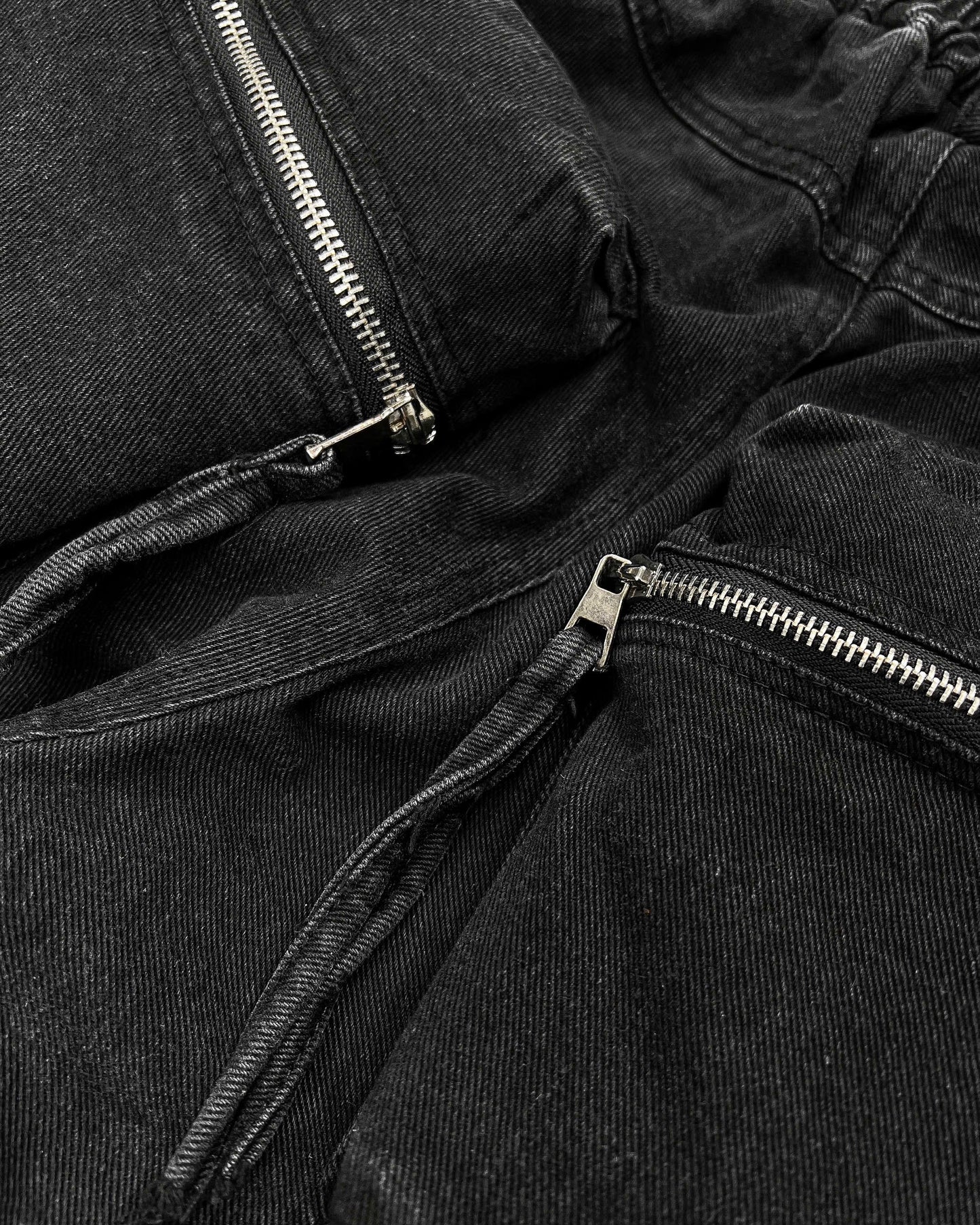 BLACK-WASH DENIM CARGO FLARE PANTS