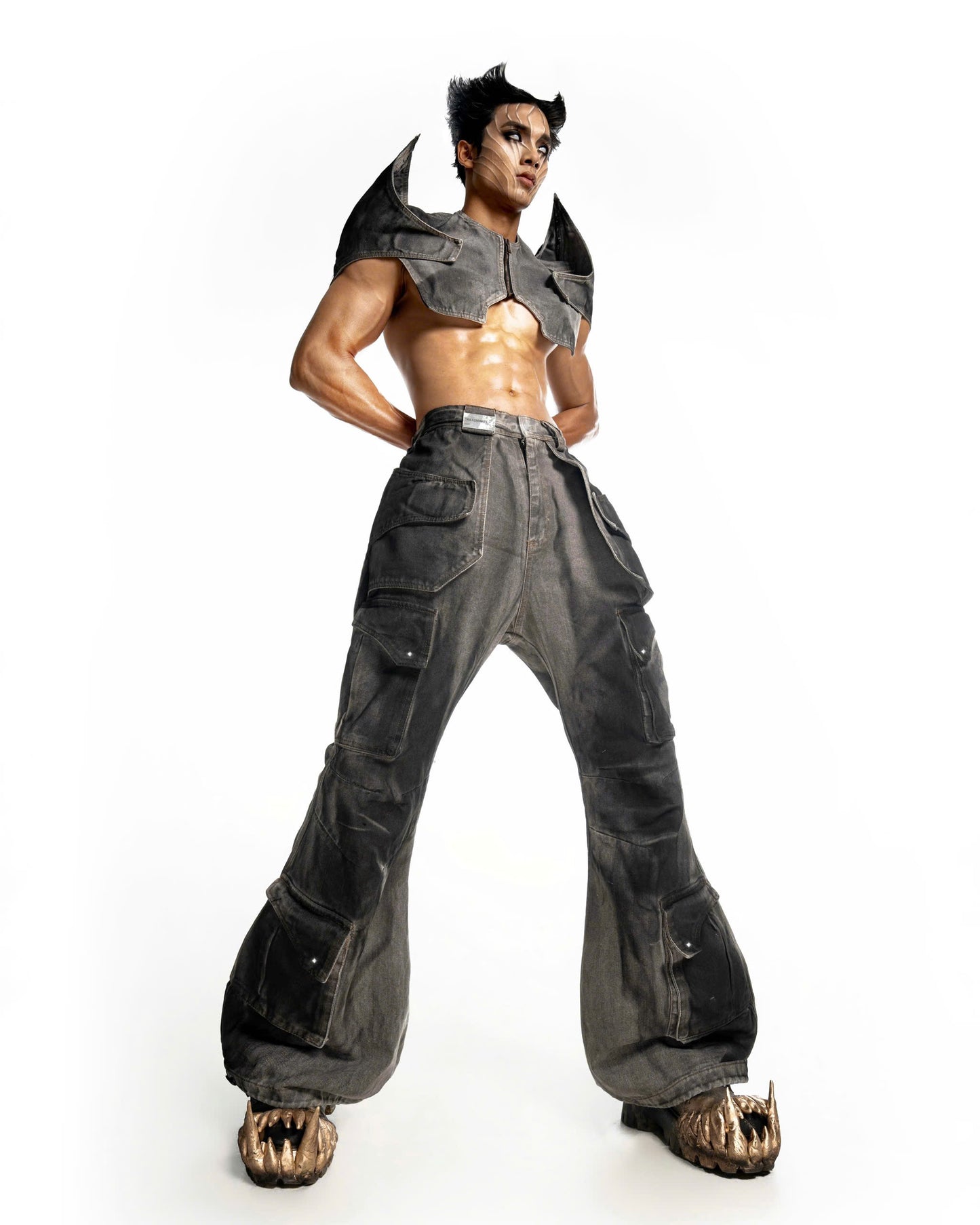 DARK SAGE DENIM FLARE PANTS