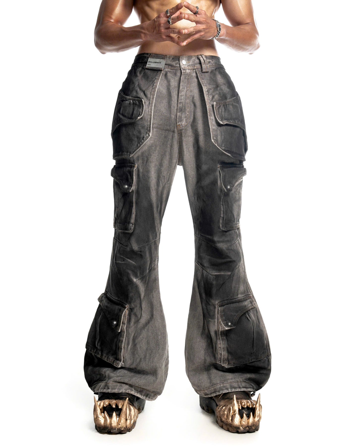 DARK SAGE DENIM FLARE PANTS