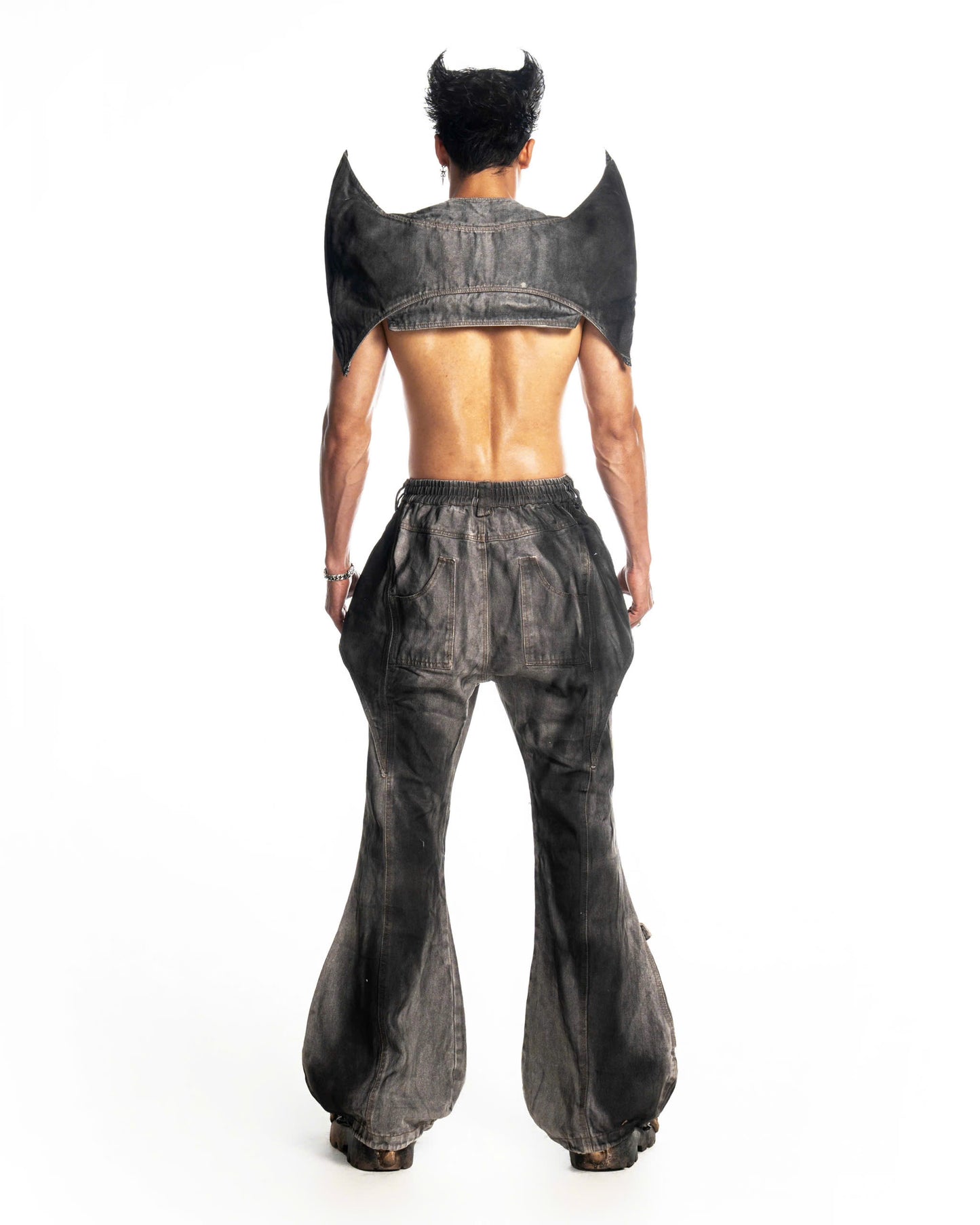DARK SAGE DENIM FLARE PANTS
