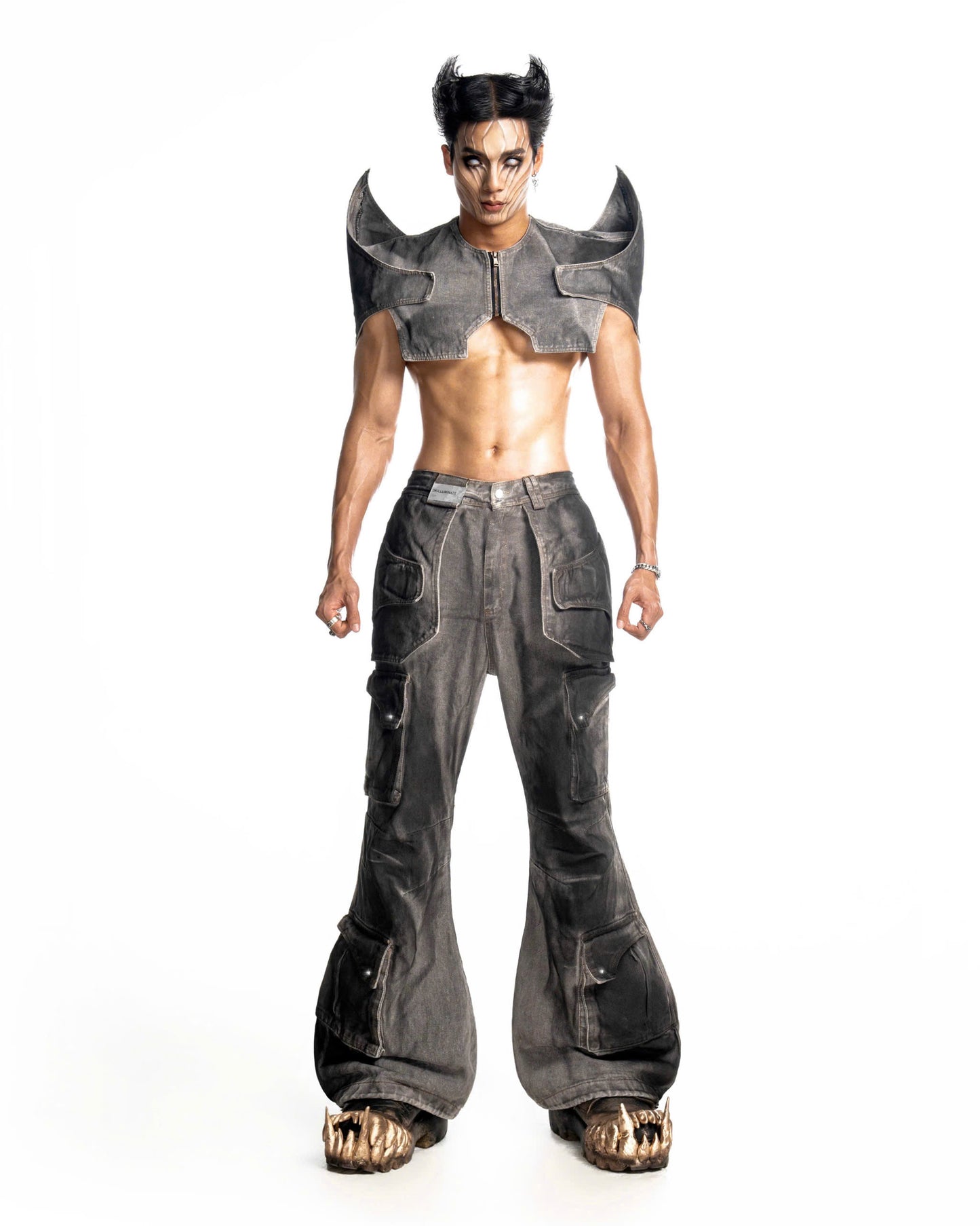 DARK SAGE DENIM FLARE PANTS
