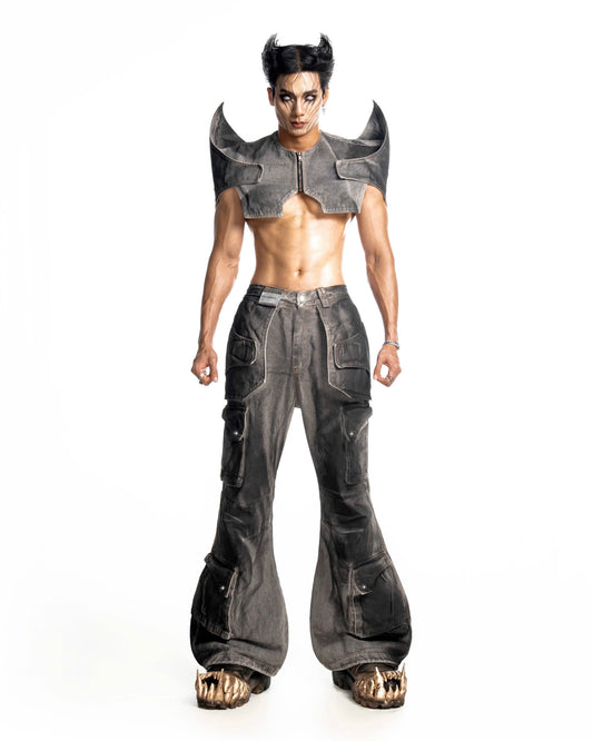 DARK SAGE DENIM FLARE PANTS