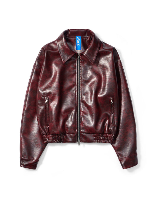 OVERSIZED LEATHER BOMBER JACKET (Red)