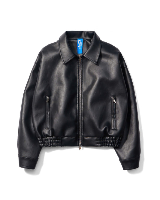 OVERSIZED LEATHER BOMBER JACKET (Black)