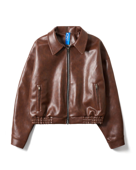 OVERSIZED LEATHER BOMBER JACKET (Brown)