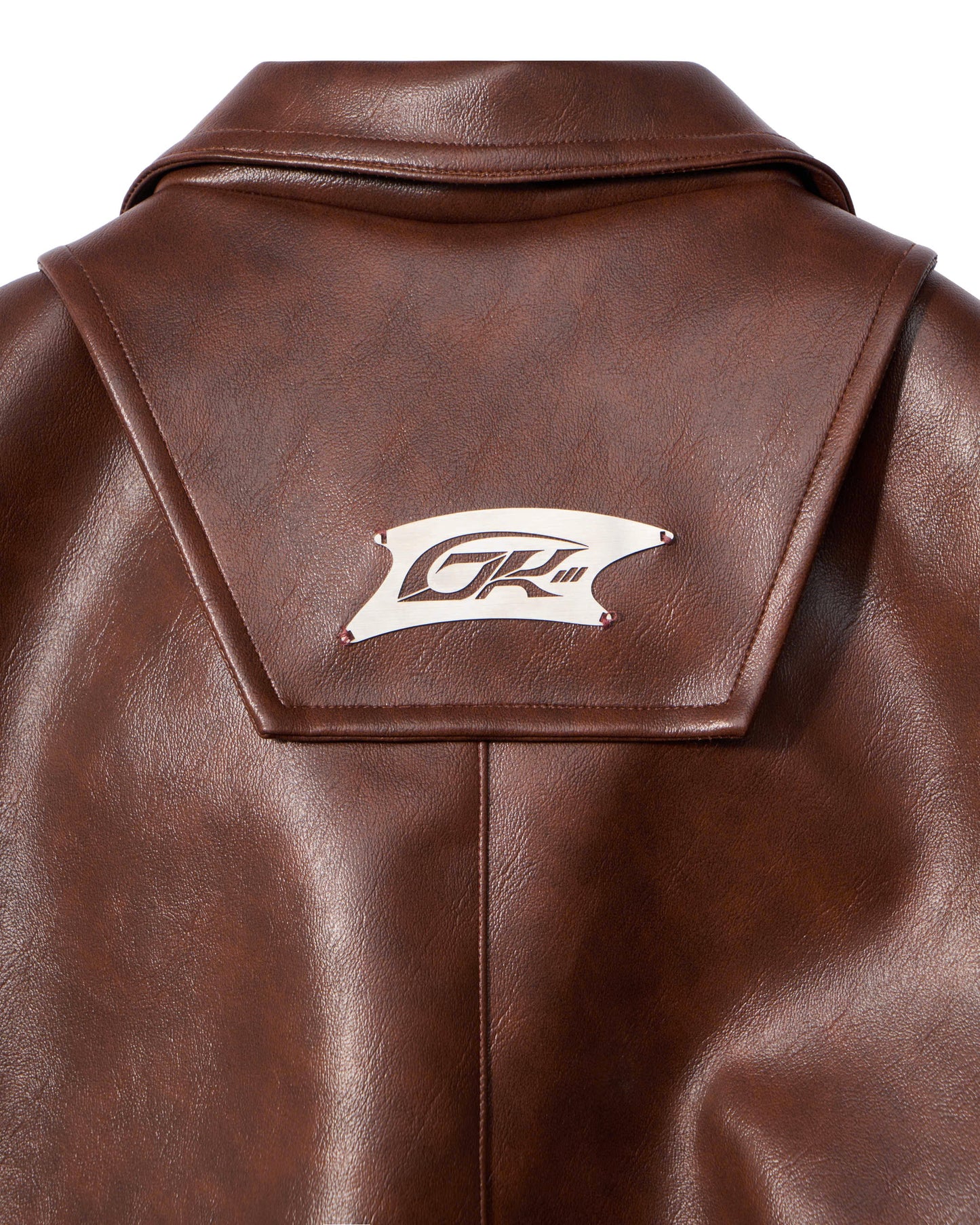 OVERSIZED LEATHER BOMBER JACKET (Brown)