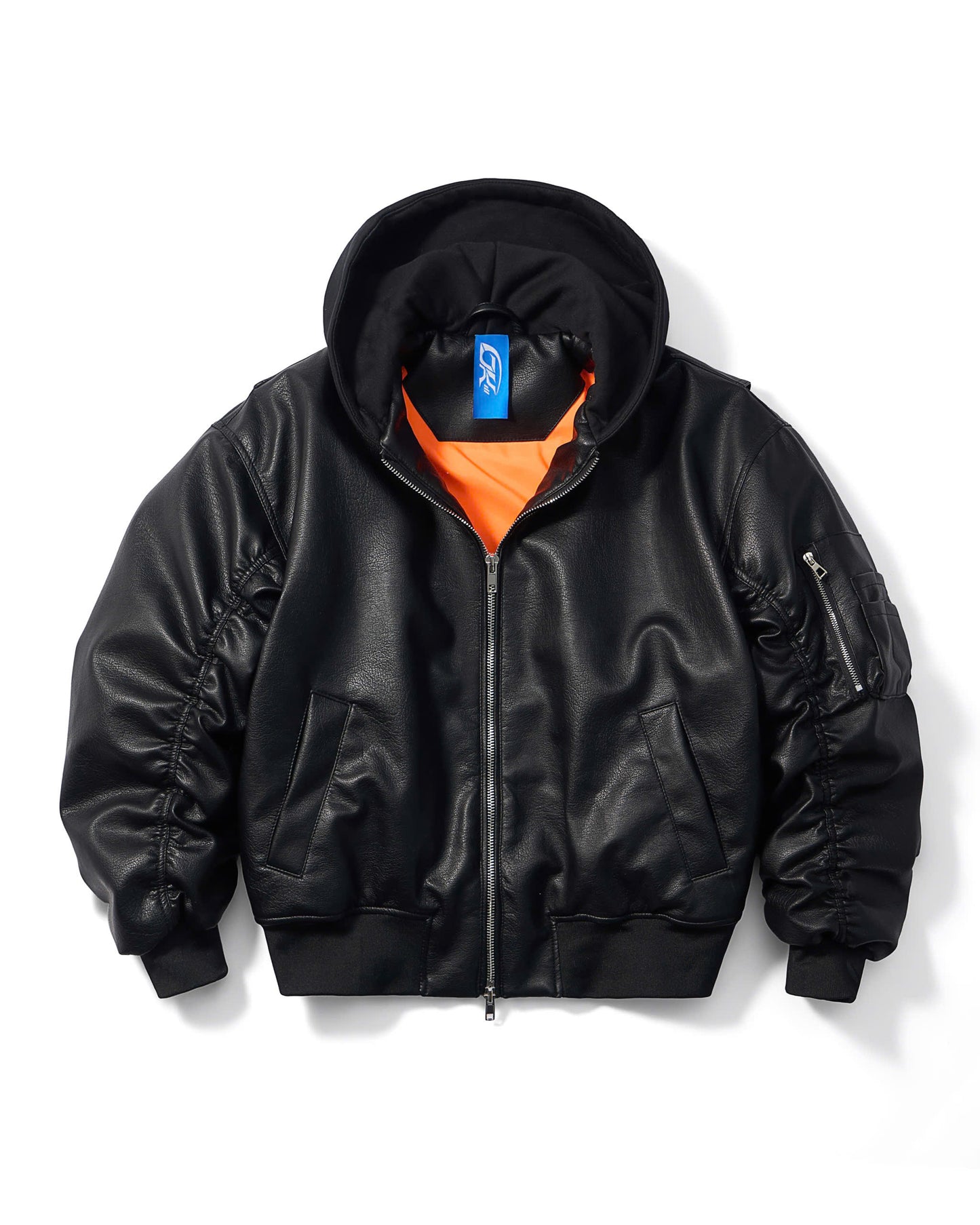 OVERSIZED HOODED LEATHER BOMBER JACKET