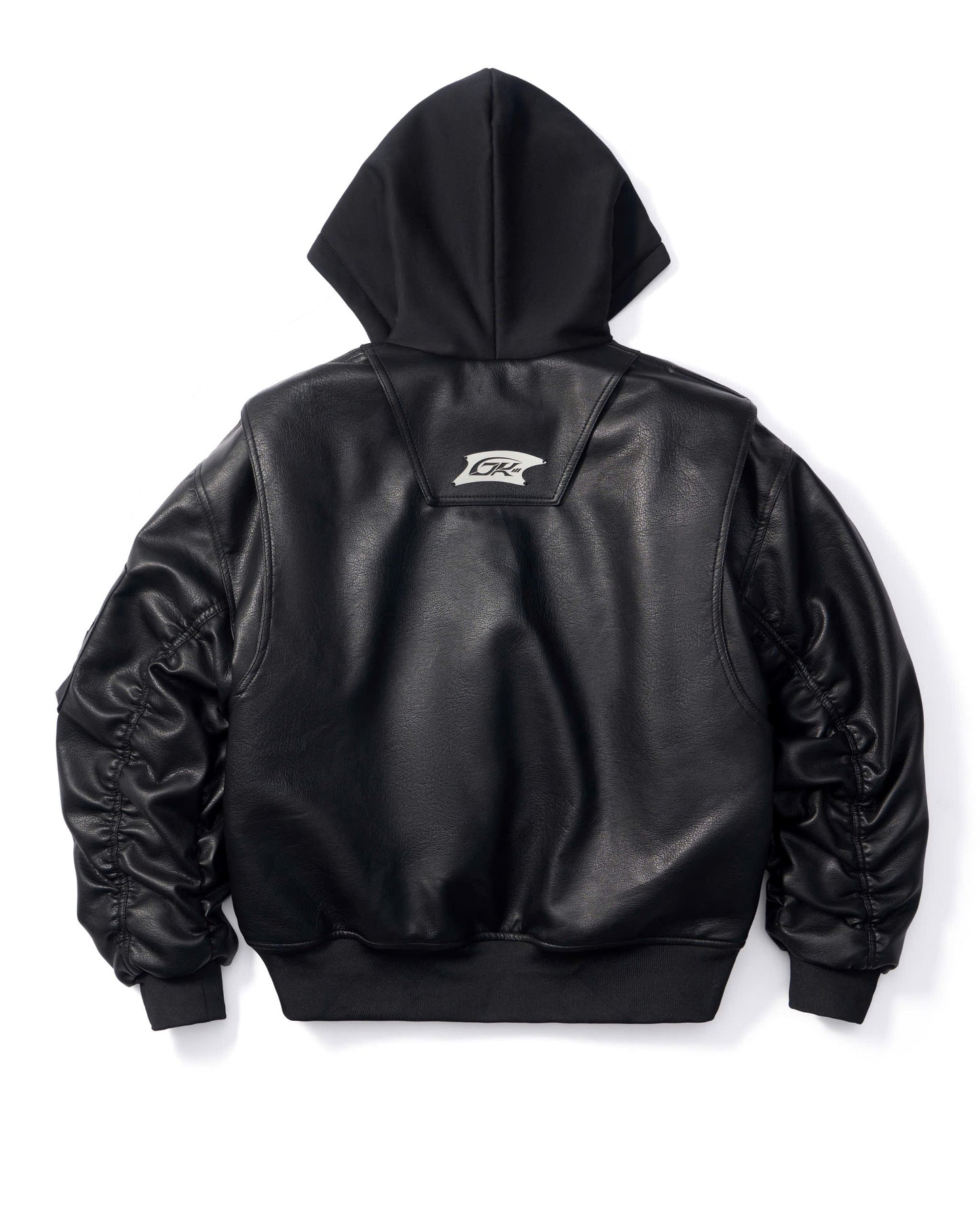 OVERSIZED HOODED LEATHER BOMBER JACKET